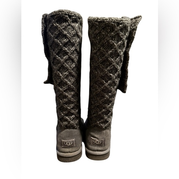 UGG Lattice Cardy Shearling Footbed Gray Knit Sweater Tall Boot Women 8 US 3066 - Picture 2 of 9